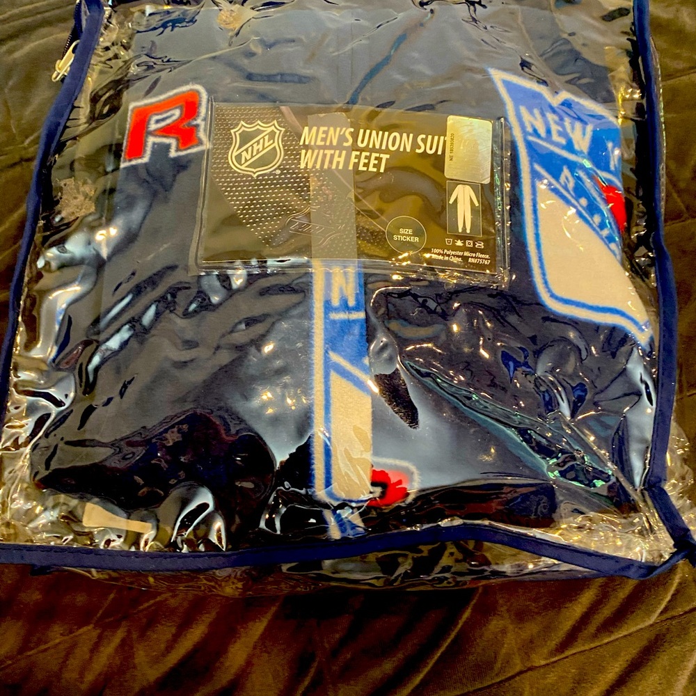 New York Rangers unisex Fleece Union suit with feet and pockets